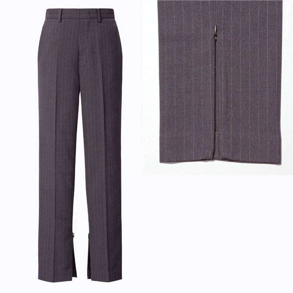 Jil Sander /Uniqlo Wool Blend Split Hem Slim Fit Striped Pants in Gray SZ 0 BNWT